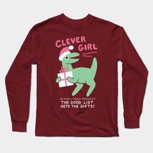 Clever Girl Christmas Dinosaur Long Sleeve T-Shirt